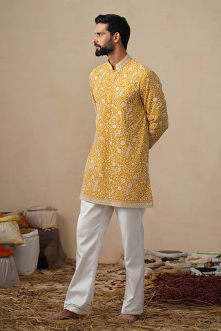 Men’s Mustard Yellow Embroidered Kurta