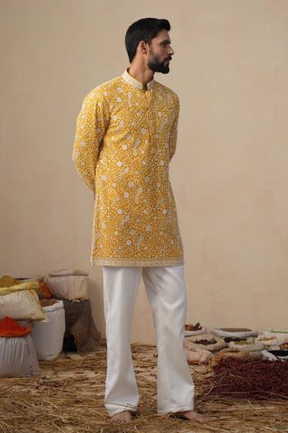 Men’s Mustard Yellow Embroidered Kurta