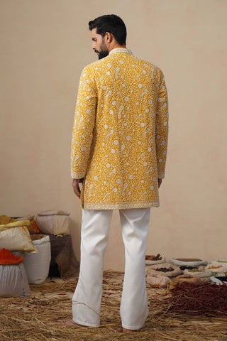 Men’s Mustard Yellow Embroidered Kurta