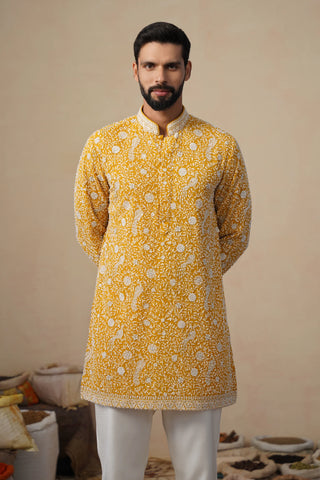 Men’s Mustard Yellow Embroidered Kurta
