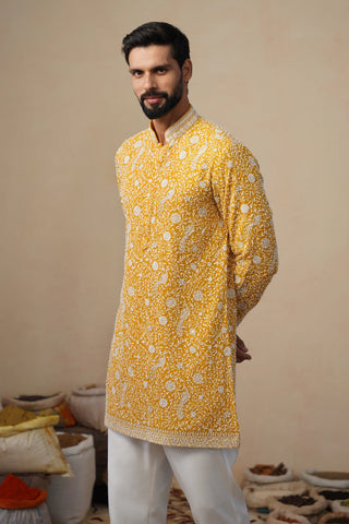Men’s Mustard Yellow Embroidered Kurta