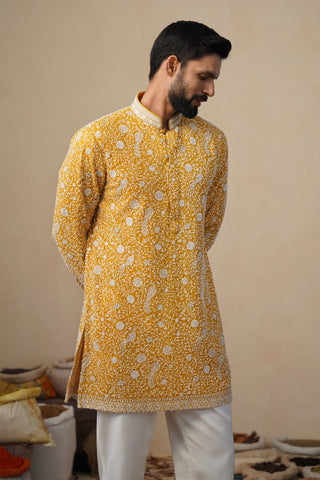 Men’s Mustard Yellow Embroidered Kurta