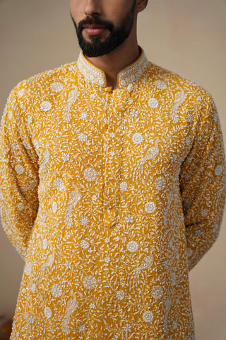 Men’s Mustard Yellow Embroidered Kurta