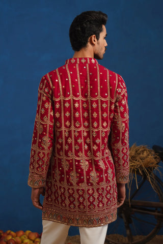 Men’s Red Heavy Embroidered Designer Kurta