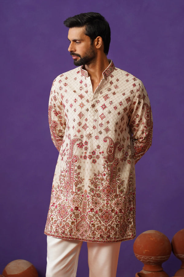 Cream Embroidered Designer Kurta