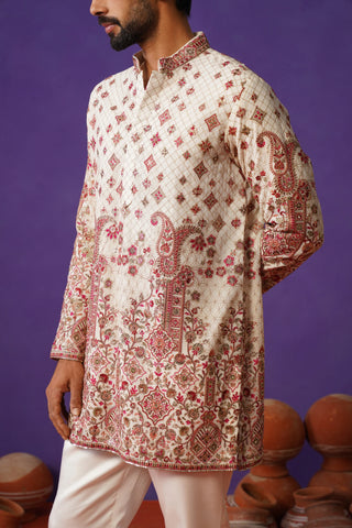Cream Embroidered Designer Kurta