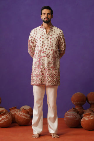 Cream Embroidered Designer Kurta
