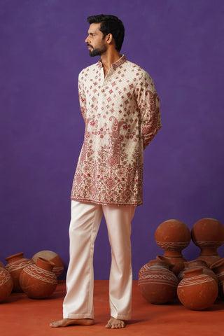 Cream Embroidered Designer Kurta