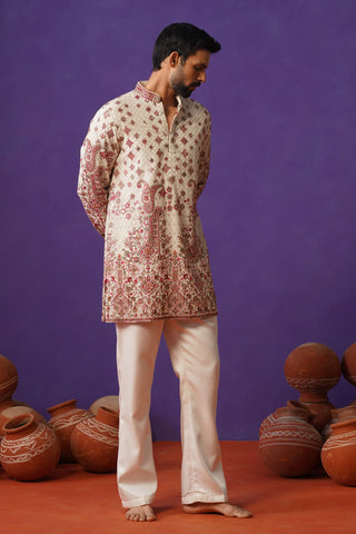 Cream Embroidered Designer Kurta