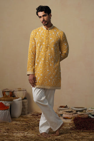 Men’s Mustard Yellow Embroidered Kurta