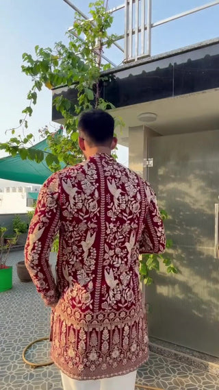 Men’s Maroon Embroidered Ethnic Kurta
