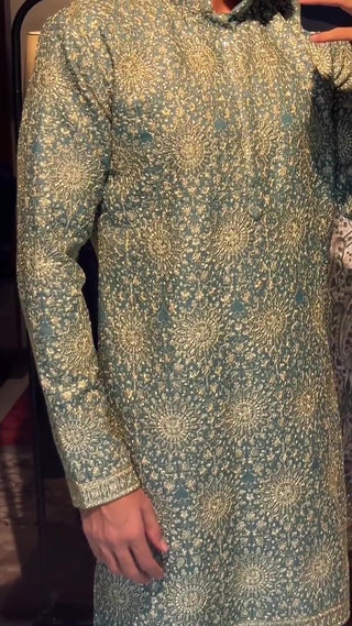 Teal Green Heavy Embroidered Kurta
