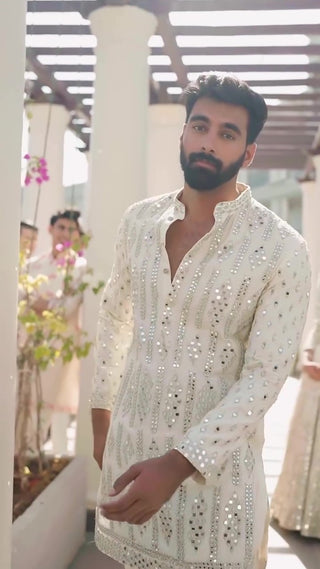 Ivory Mirror Work Embroidered Kurta