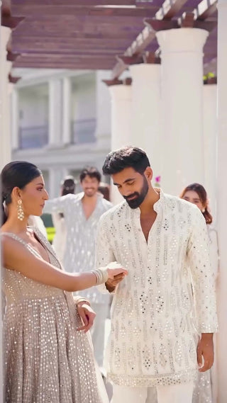 Ivory Mirror Work Embroidered Kurta