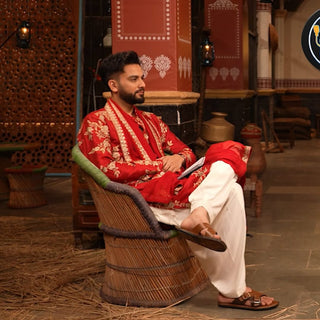 Men’s Red Embroidered Designer Kurta with Dupatta