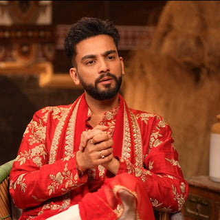 Men’s Red Embroidered Designer Kurta with Dupatta