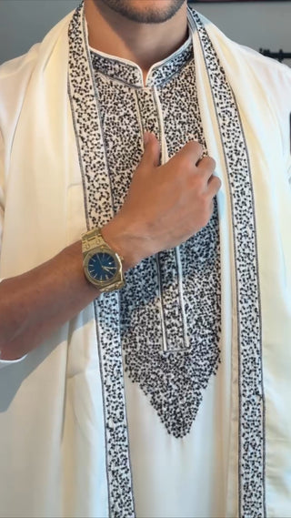 Men’s White Embroidered Kurta Set Dupatta