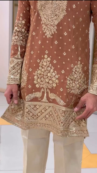 Men’s Brown Embroidered Festive Kurta