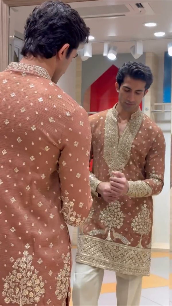 Men’s Brown Embroidered Festive Kurta