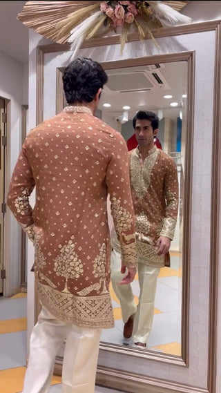 Men’s Brown Embroidered Festive Kurta