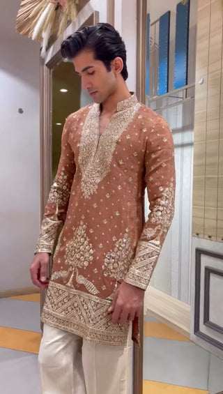 Men’s Brown Embroidered Festive Kurta