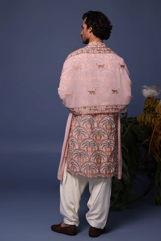 Blush Pink embroidery  Kurta Set with Dupatta for Men