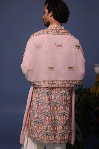 Blush Pink embroidery  Kurta Set with Dupatta for Men