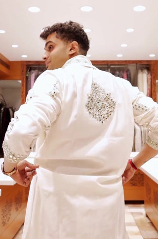 Men’s White Mirror Embroidered Kurta Set with Dupatta